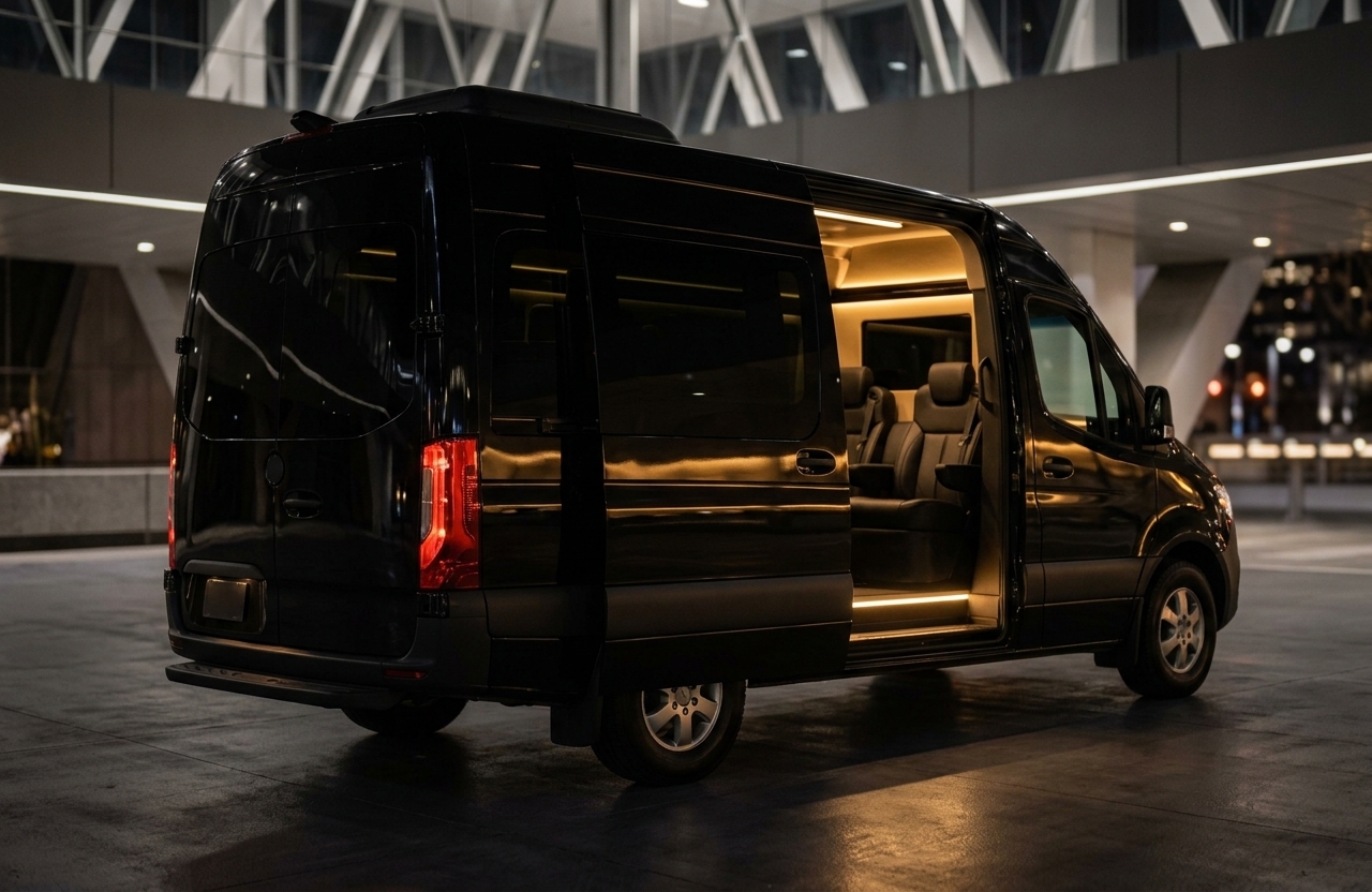 Black sprinter with cabin door open